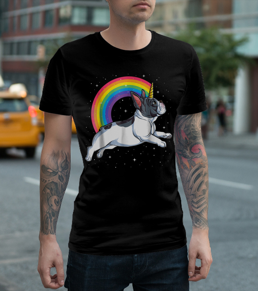 Frenchicorn7 Kids French Bulldog Unicorn With Rainbow Stars T-Shirt