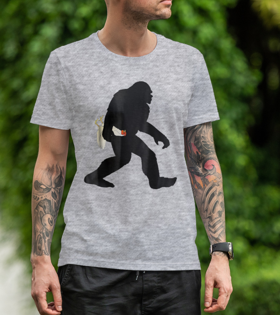 Funny Bigfoot Carrying Chicken Boys Sasquatch T-Shirt