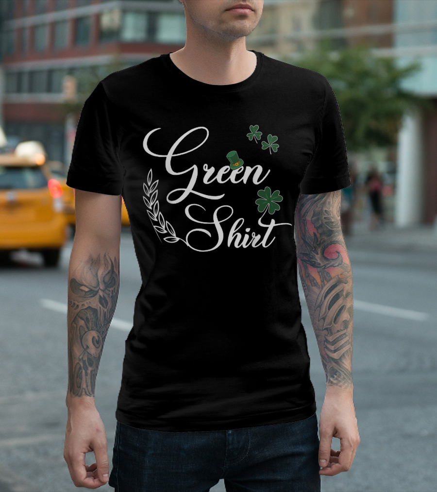 Green Shirt St. Patrick's Day Clover with Hat Celebratory T-Shirt