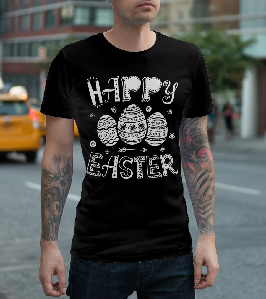 Happy Easter Women Men Kids Bunny Eggs4 With Decorative Easter Eggs And Arrow T-Shirt