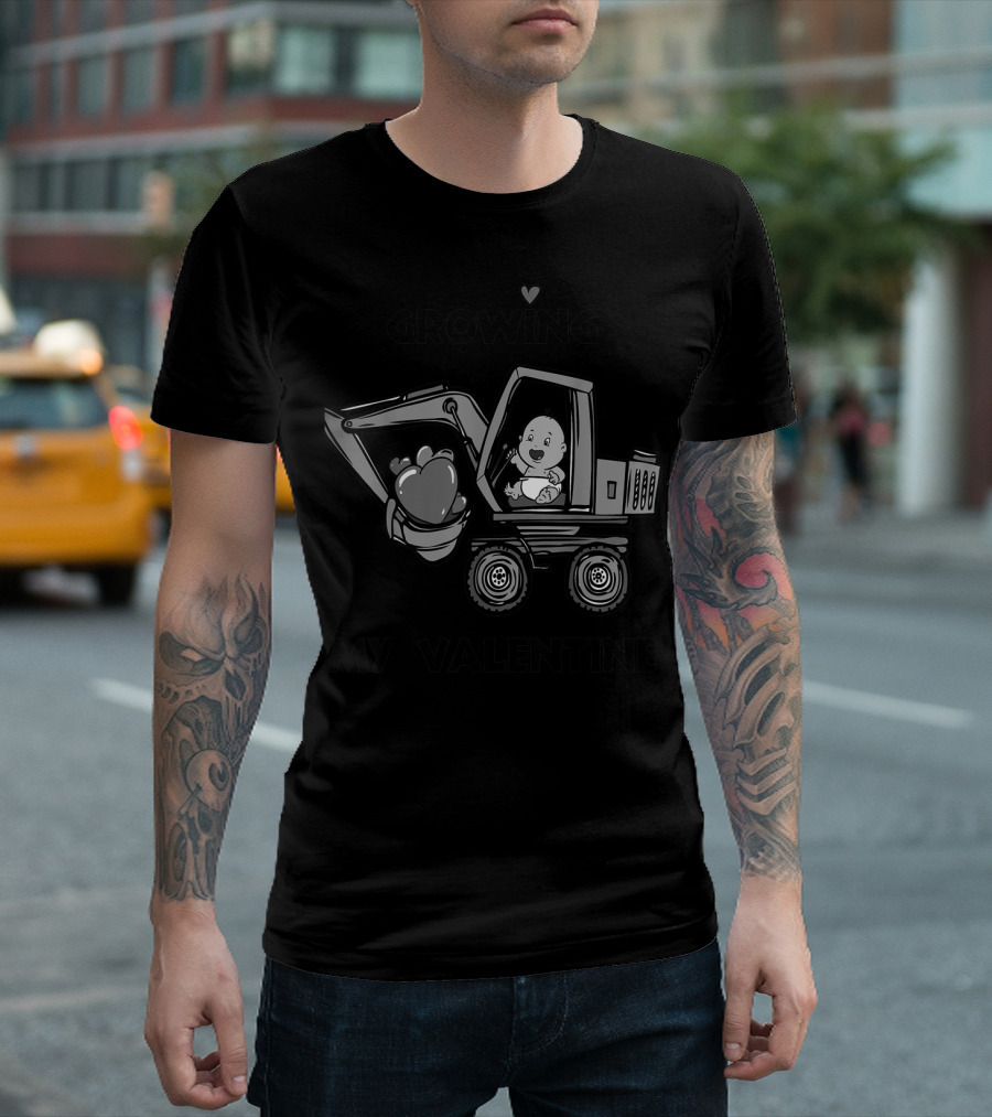 Growing My Valentine Heart Excavator Boys T-Shirt