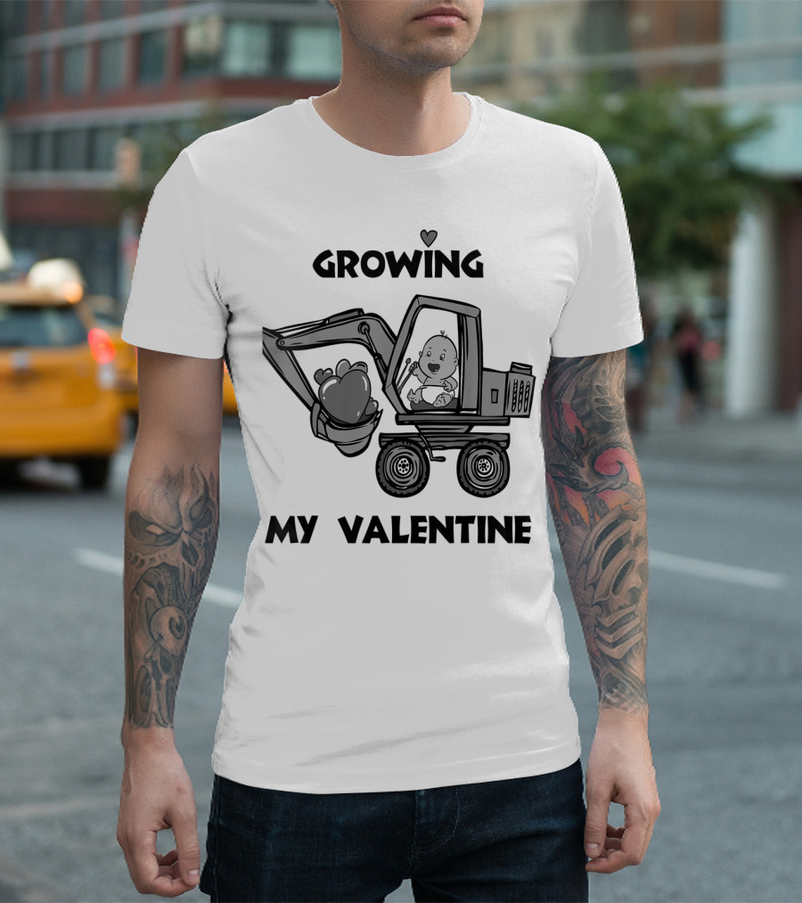Growing My Valentine Heart Excavator Boys T-Shirt