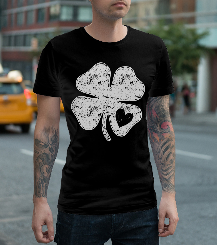 I Love Shamrock Heart St Patricks Day Four Leaf Clover Rustic Charm T-Shirt