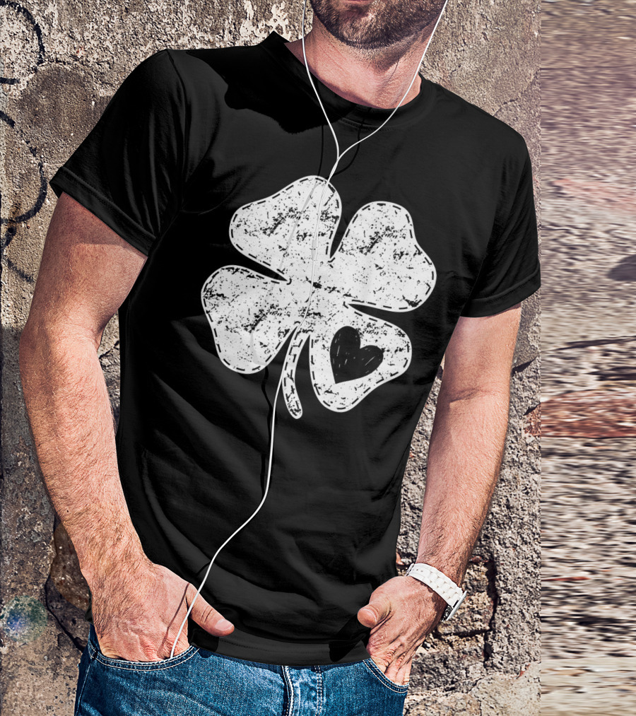 I Love Shamrock Heart St Patricks Day Four Leaf Clover Rustic Charm T-Shirt