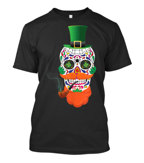 Irish Sugar Skull Leprechaun St Patricks Day Clover Pipe Hat Colorful T-Shirt