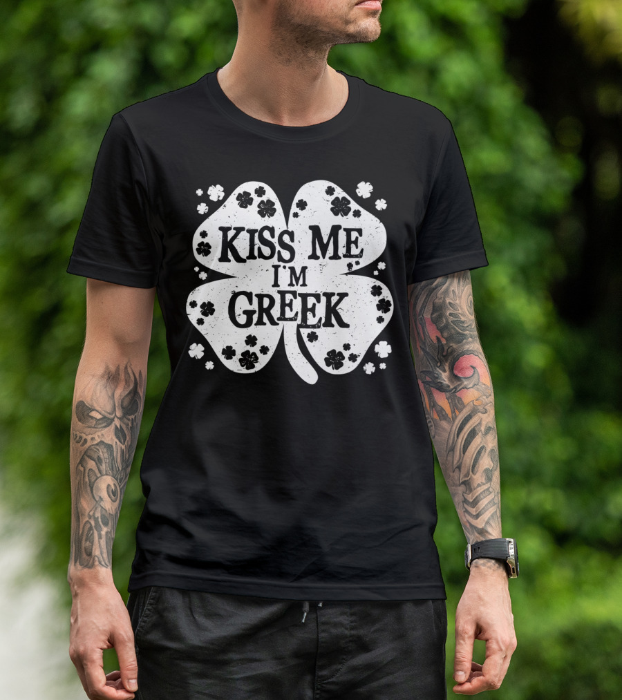 Kiss Me I'm Greek St Patricks Day Clover Shamrock Men's T-Shirt