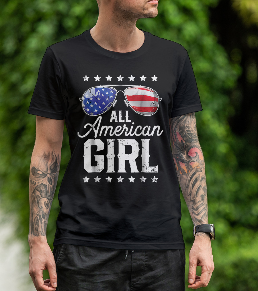 All American Girl 4th Of July USA Flag Sunglasses Stars T-Shirt