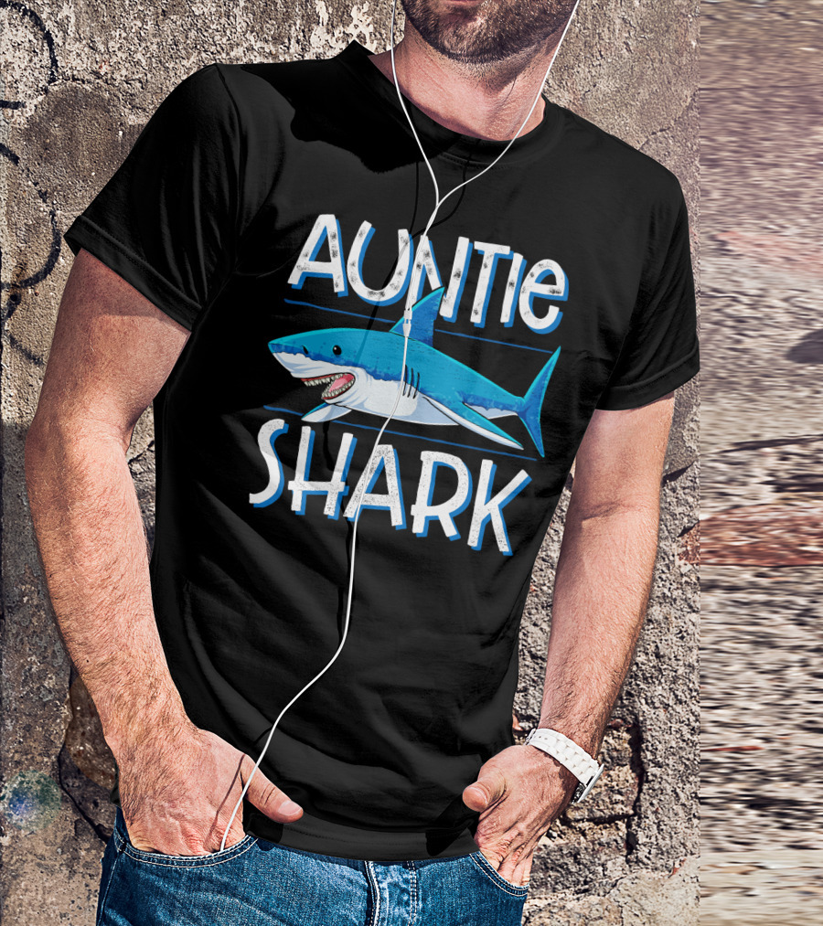 Auntie Shark Family Matching Aunt Women Jawsome Blue Shark Cartoon T-Shirt