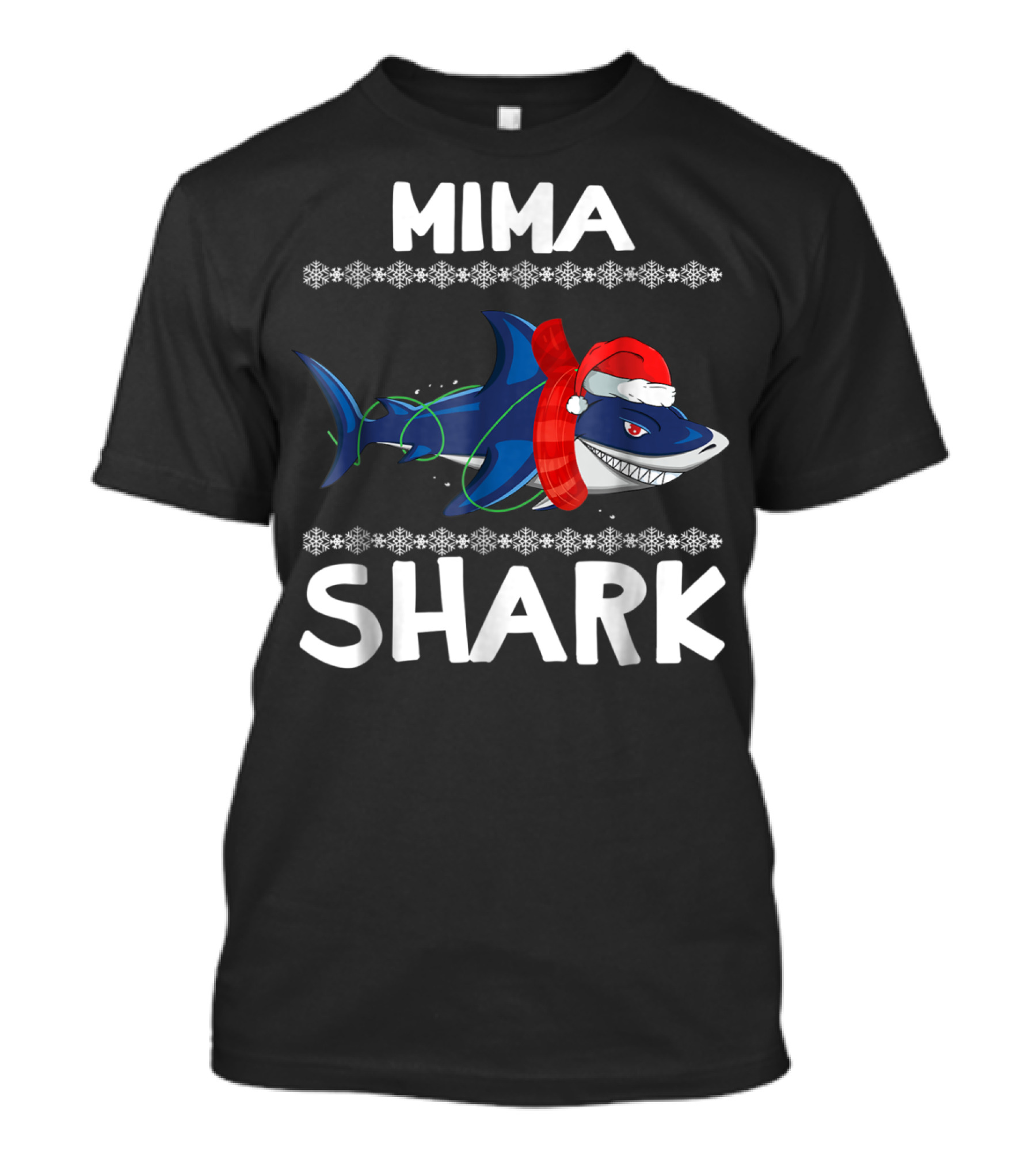 Mima Shark Christmas Family Santa Hat Snowflakes T-Shirt
