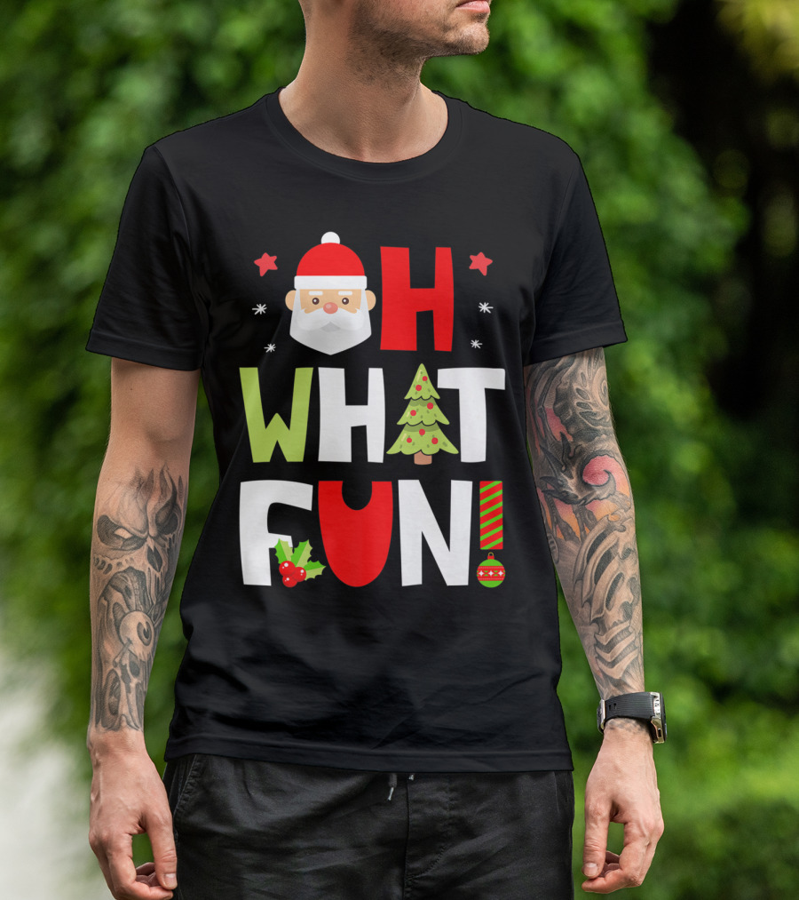 Christmas Kids Boys Oh What Fun Santa Xmas Tree T-Shirt