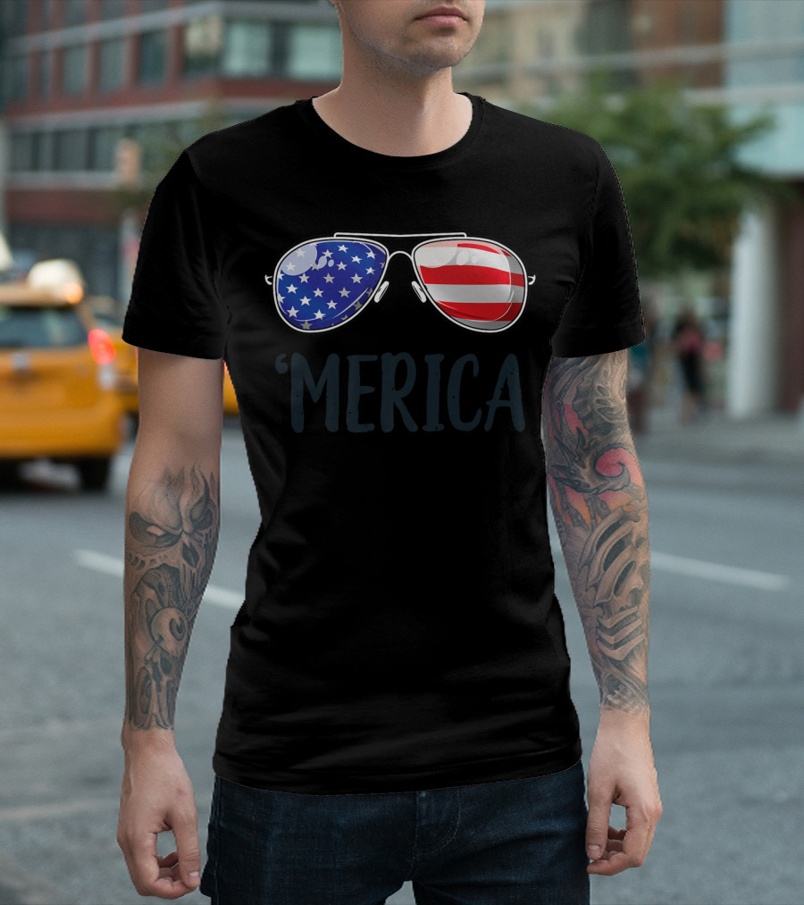 'Merica Sunglasses 4th Of July Stars And Stripes Uncle Sam16 T-Shirt