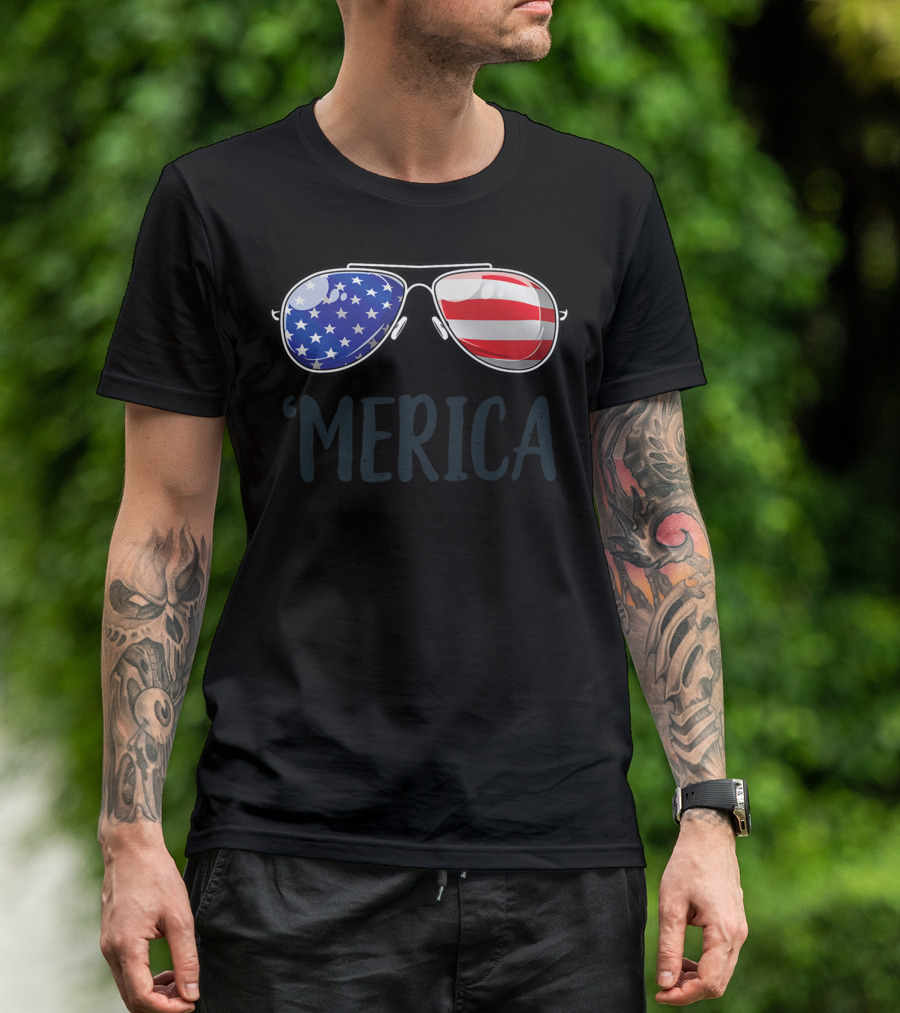 'Merica Sunglasses 4th Of July Stars And Stripes Uncle Sam16 T-Shirt