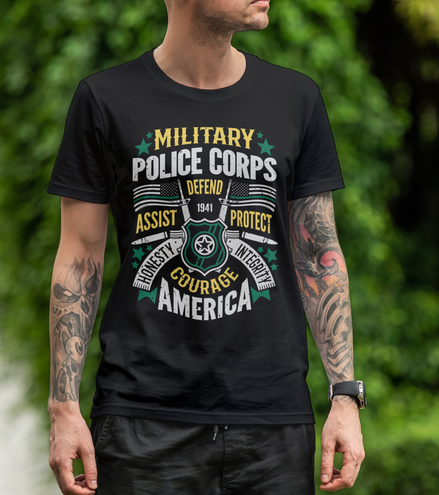 Military Police Corps Defend Assist Protect Honesty Courage Integrity America 1941 T-Shirt