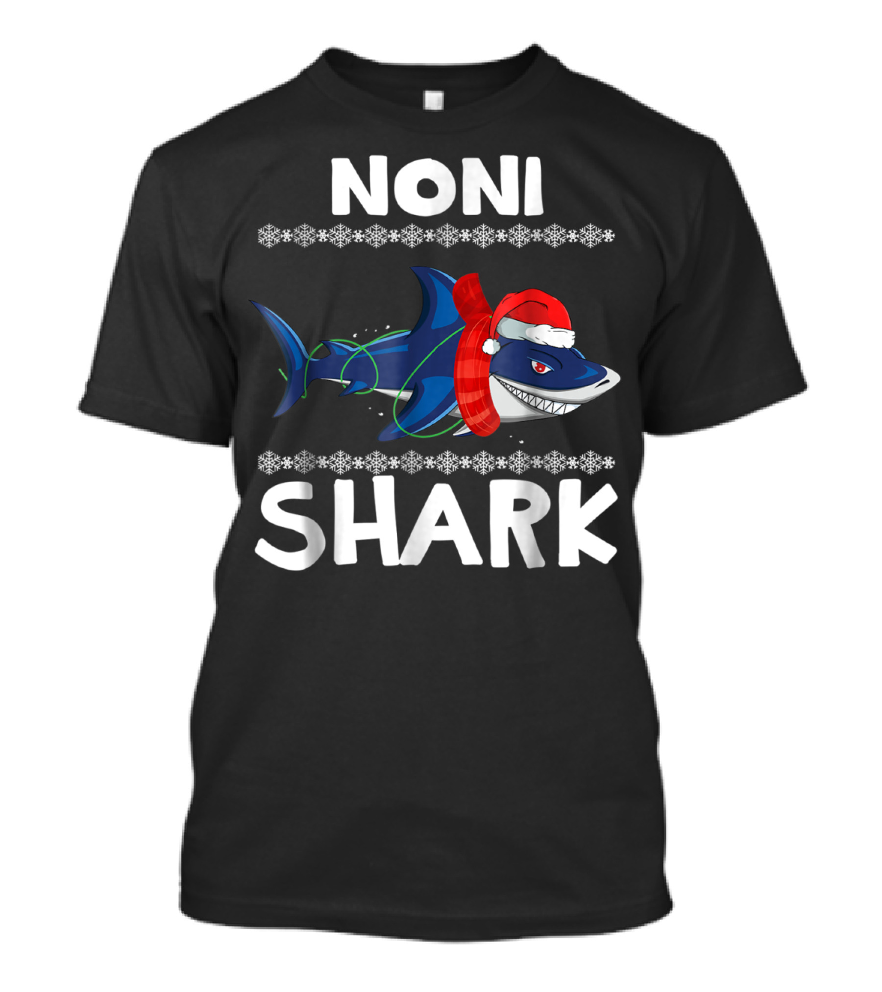 Noni Shark Christmas Family Santa Hat Snowflakes T-Shirt