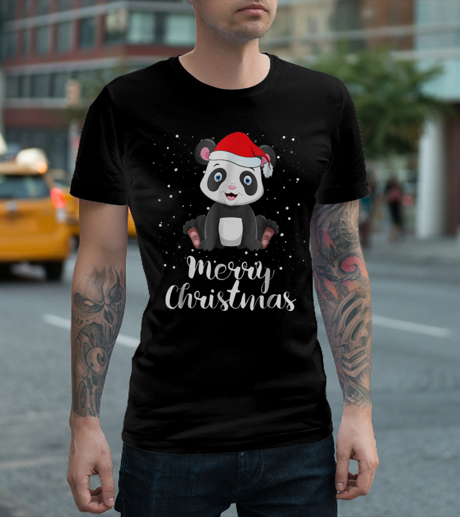 Merry Christmas Panda Bear Santa Hat Family Matching T-Shirt