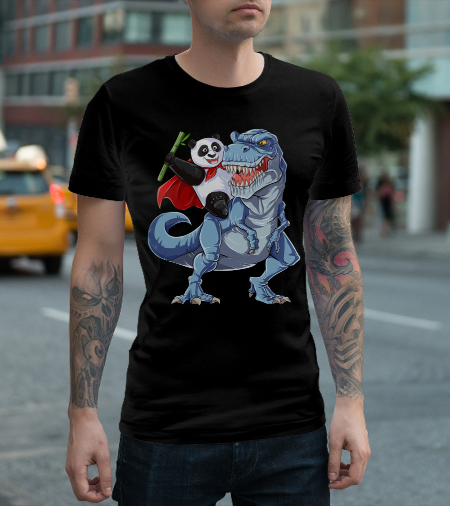 Panda Riding Dinosaur Rex Funny Pandas Bear 3 T-Shirt