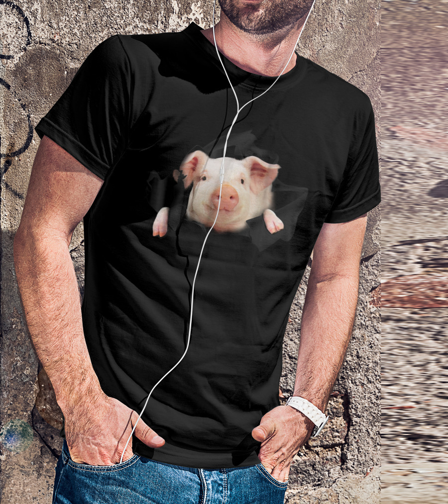 Pig Clawing Through Hole In Background Pig Farmer T-Shirt