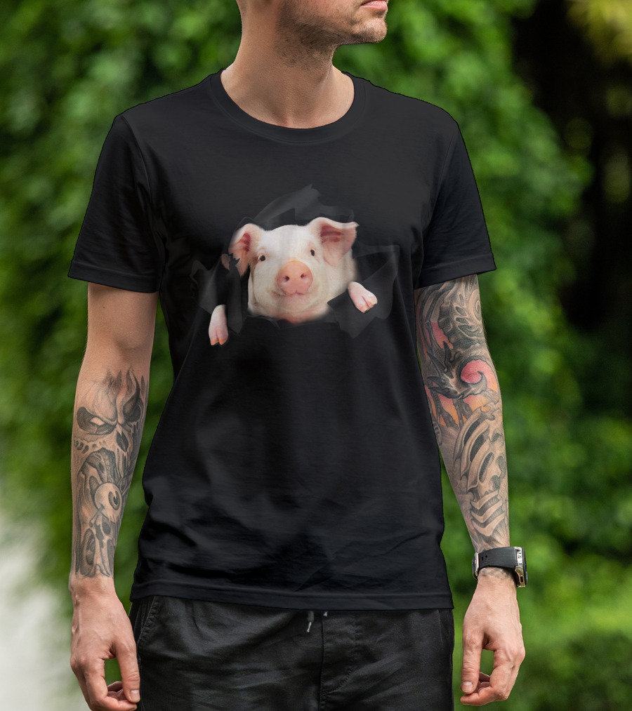 Pig Clawing Through Hole In Background Pig Farmer T-Shirt