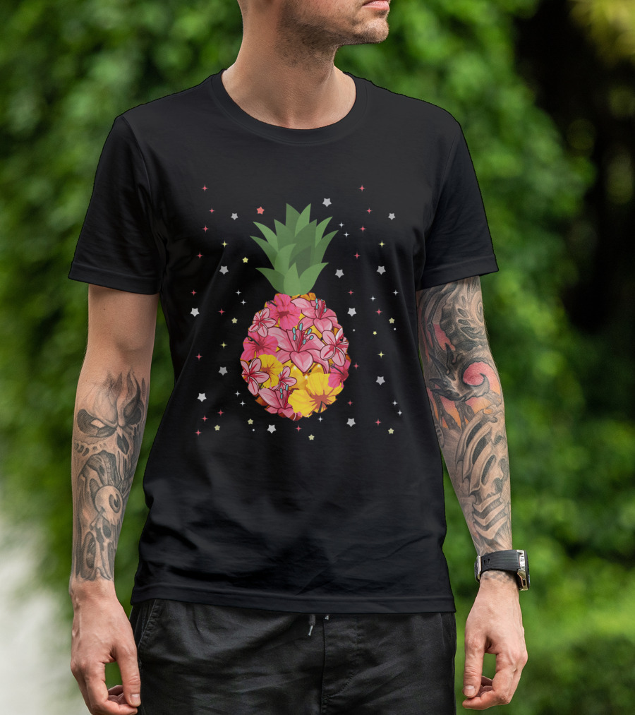 Pineapple Flowers Women Aloha Hawaii Vintage Hawaiian Floral Starry T-Shirt