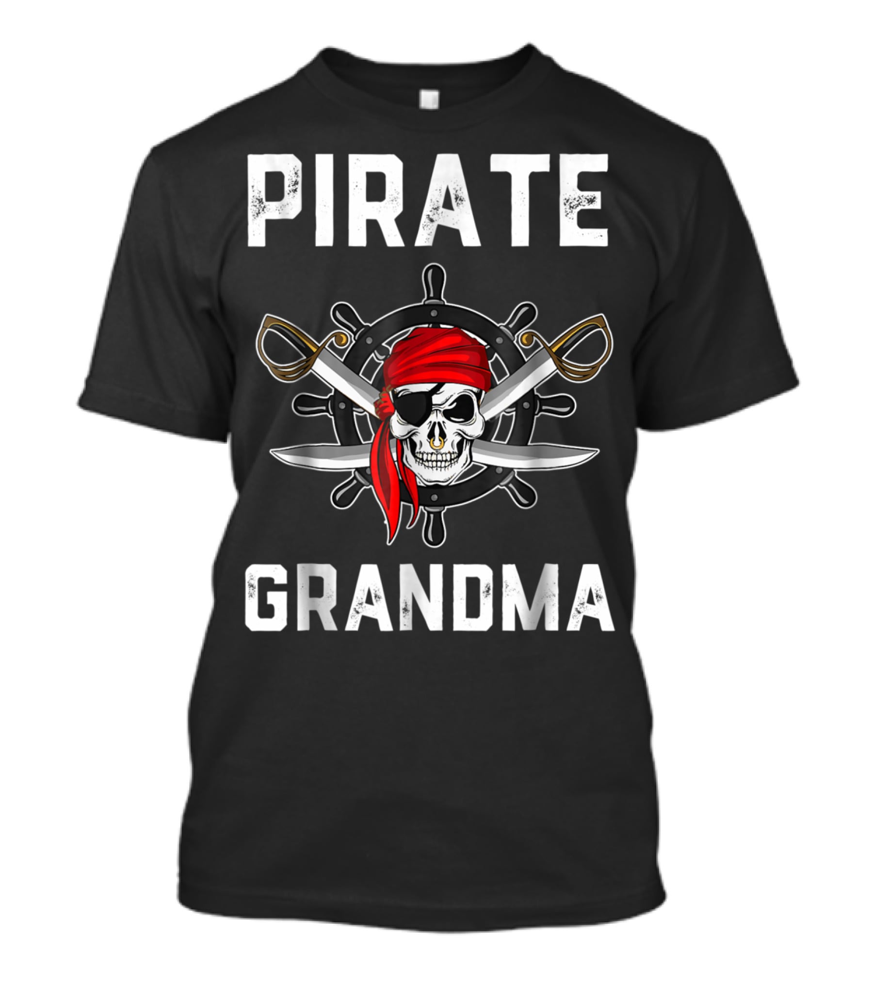 PIRATE GRANDMA SKULL BANDANA WHEEL CROSSED SWORDS T-Shirt