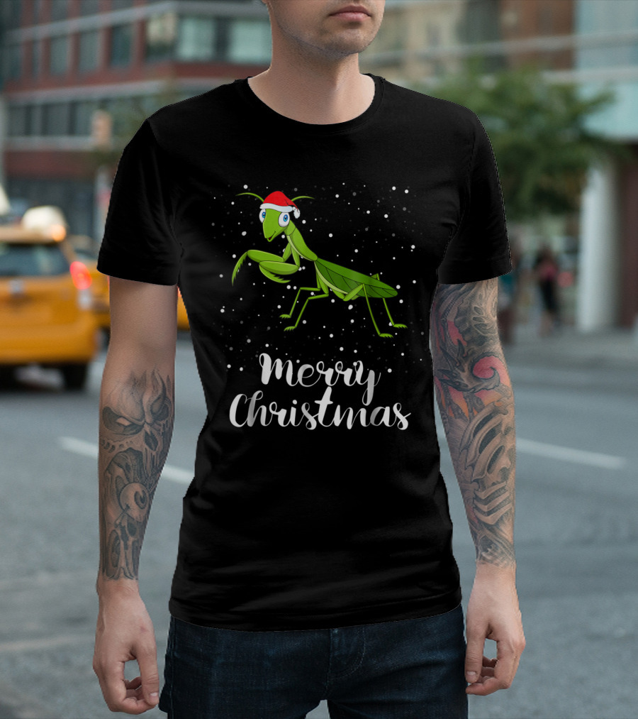Merry Christmas Praying Mantis Santa Hat Matching Family Group T-Shirt