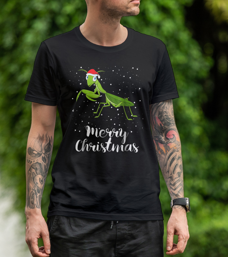 Merry Christmas Praying Mantis Santa Hat Matching Family Group T-Shirt