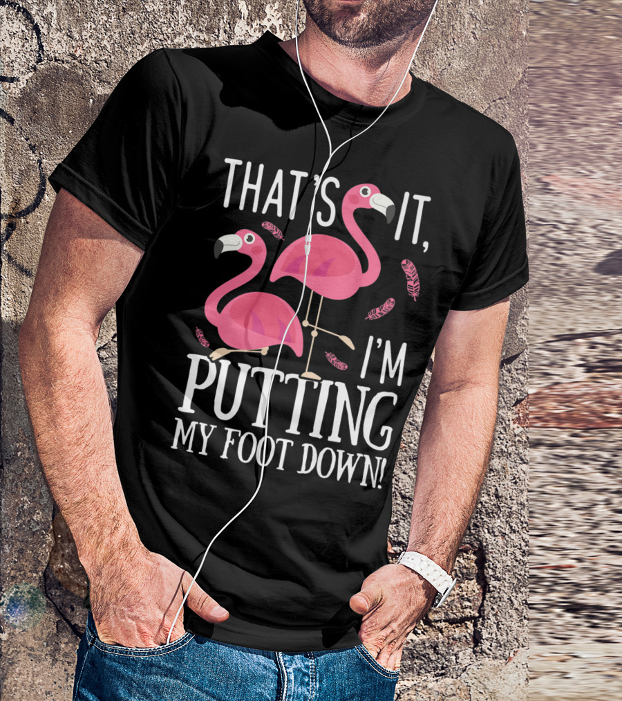 That's It I'm Putting My Foot Down Pink Flamingo Pair With Feather Details T-Shirt