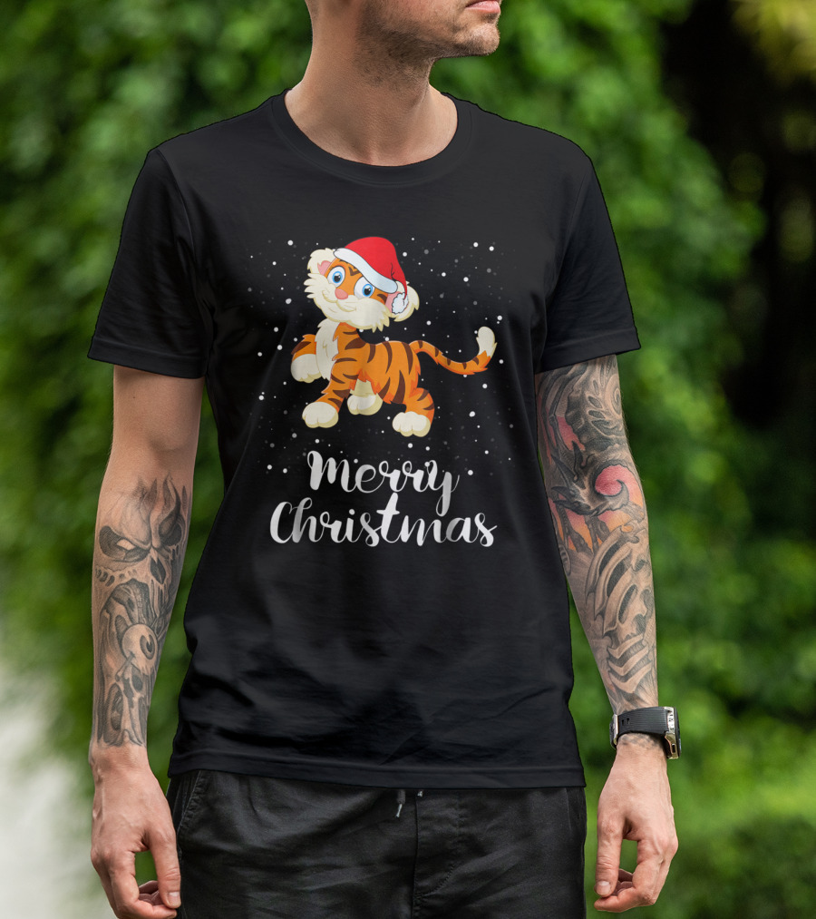 Merry Christmas Tiger Funny Christmas Matching Family Group T-Shirt