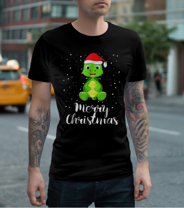 Merry Christmas Cute Turtle Santa Hat Family Group T-Shirt