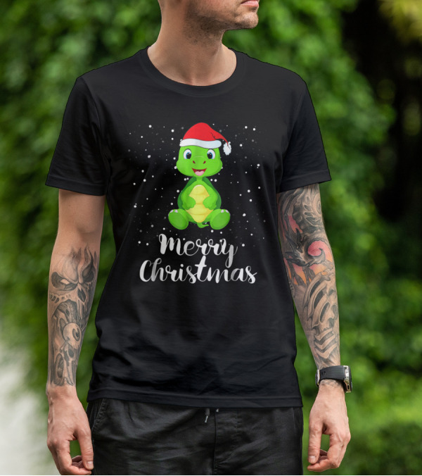 Merry Christmas Cute Turtle Santa Hat Family Group T-Shirt