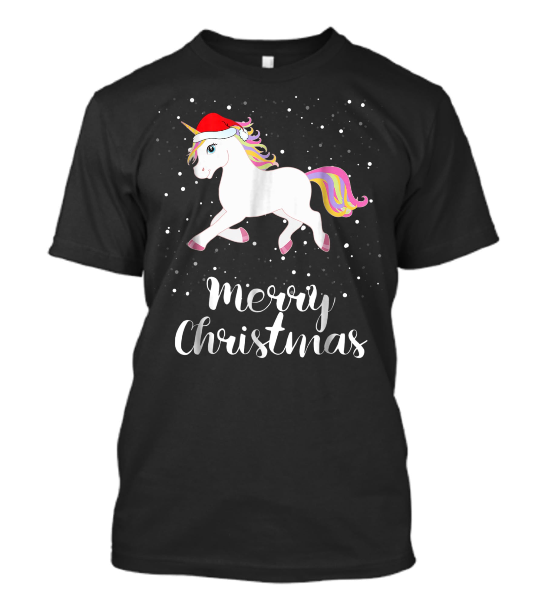 Merry Christmas Unicorn Santa Hat Family Group Matching T-Shirt