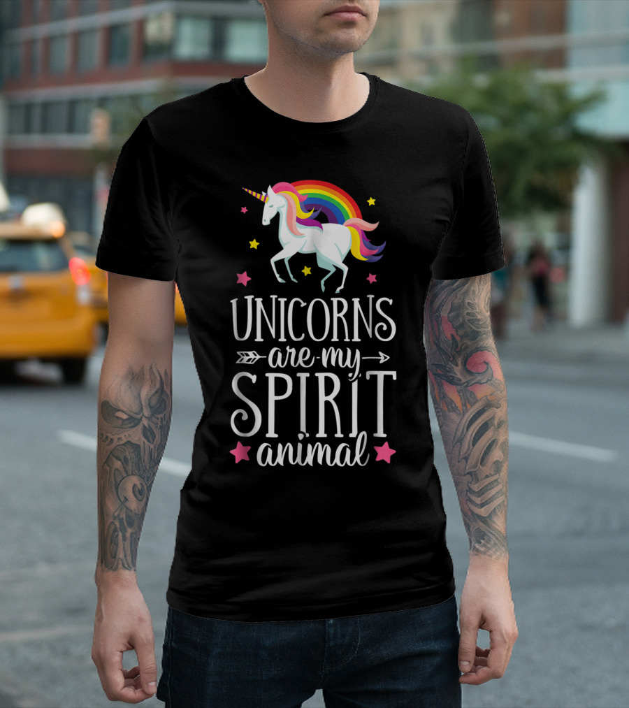 Unicorns Are My Spirit Animal Rainbow Stars Fantasy T-Shirt