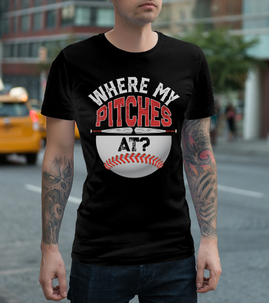 Where My Pitches At Baseball Kids11 Baseball T-Shirt