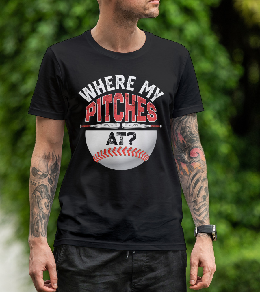 Where My Pitches At Baseball Kids11 Baseball T-Shirt