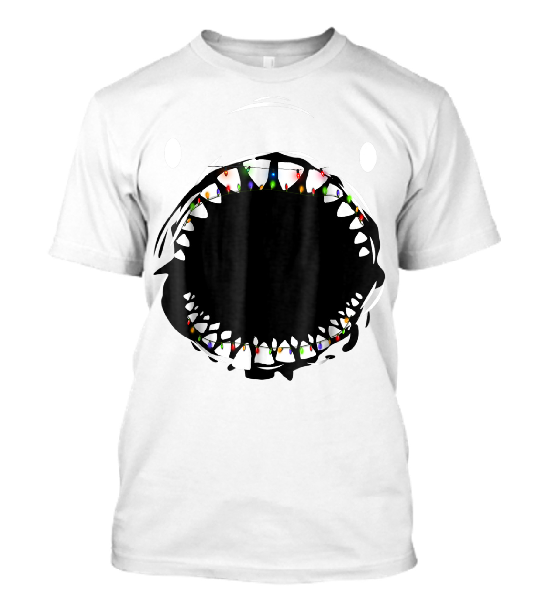 Shark Face With Christmas Lights Xmas Shark T-Shirt