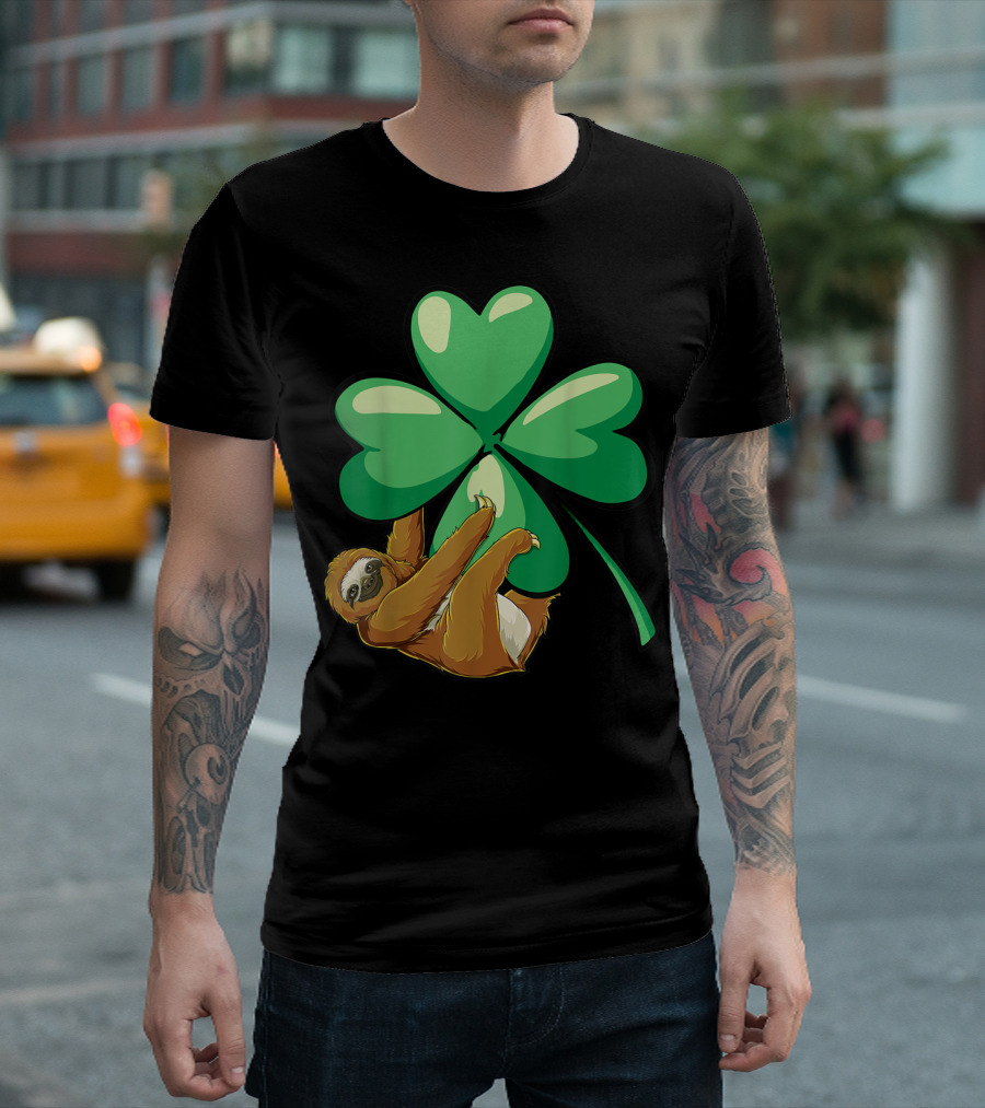 Sloth St Patricks Day Hugging Shamrock Women Girls 16 Lucky Clover T-Shirt