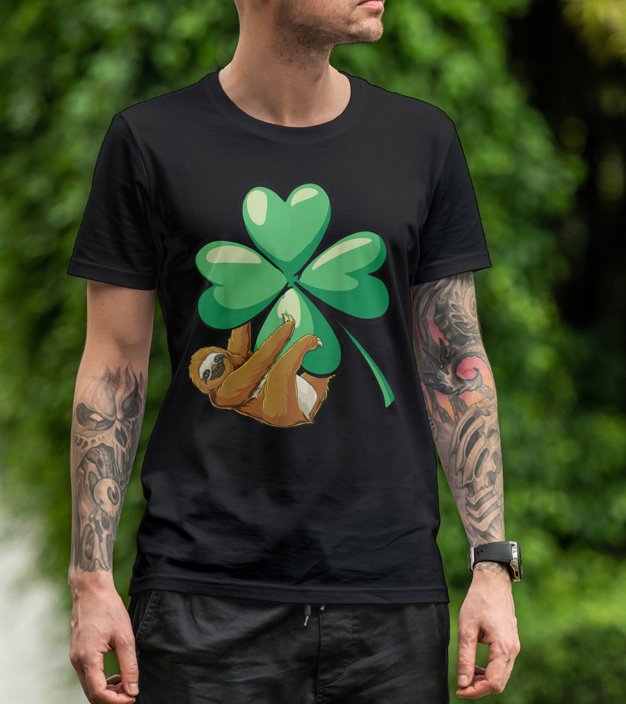 Sloth St Patricks Day Hugging Shamrock Women Girls 16 Lucky Clover T-Shirt