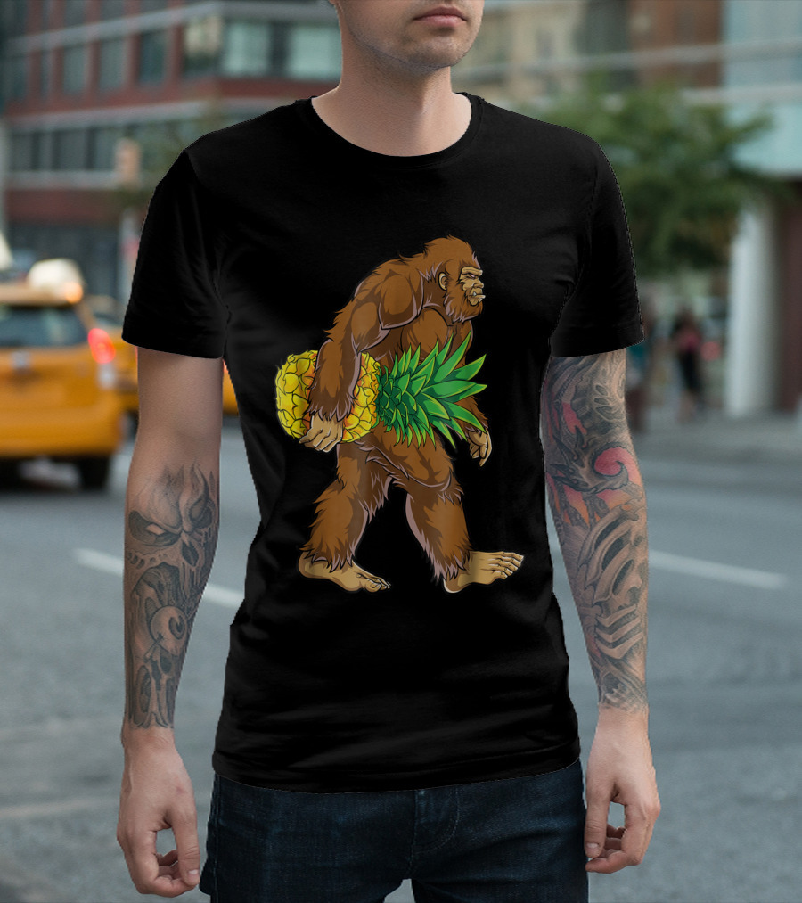 Bigfoot Carrying Pineapple Funny Sasquatch Iconic Creature Humor T-Shirt