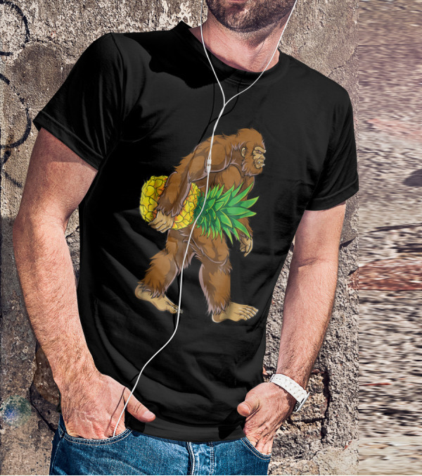 Bigfoot Carrying Pineapple Funny Sasquatch Iconic Creature Humor T-Shirt