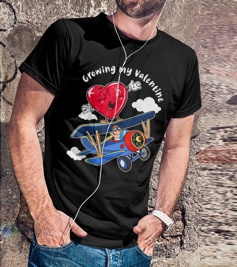 Growing My Valentine Cute Airplane Heart7 For Child Baby T-Shirt