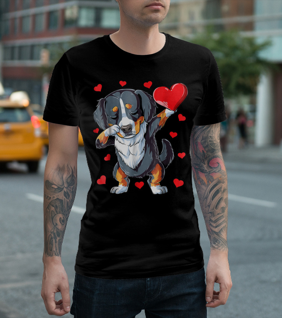 Bernese Mountain Dog Dabbing Heart Valentines Day Boys18 T-Shirt