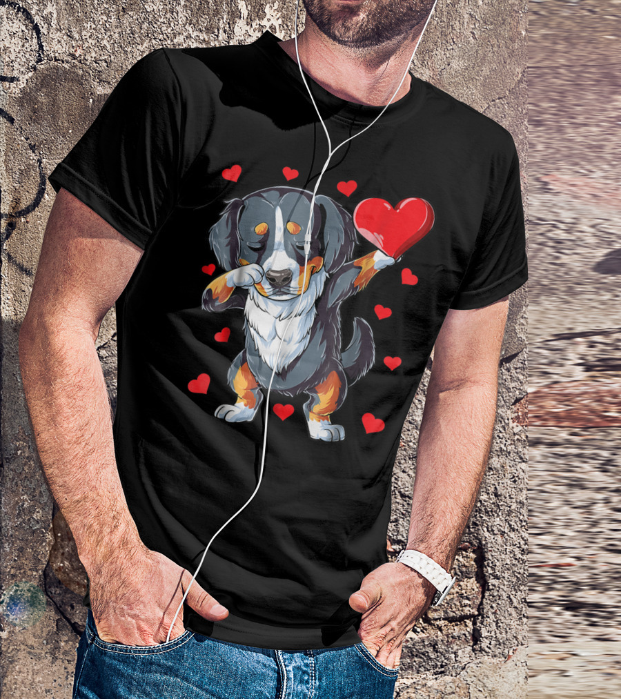 Bernese Mountain Dog Dabbing Heart Valentines Day Boys18 T-Shirt