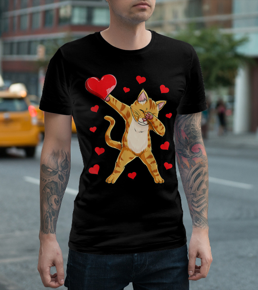 Dabbing Cat Heart Valentines Day Girls Kitten Lover 14 T-Shirt