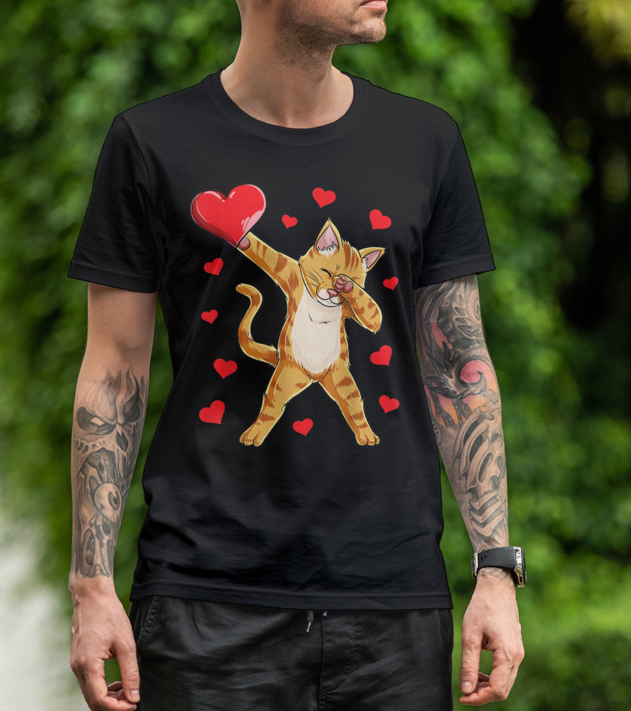 Dabbing Cat Heart Valentines Day Girls Kitten Lover 14 T-Shirt