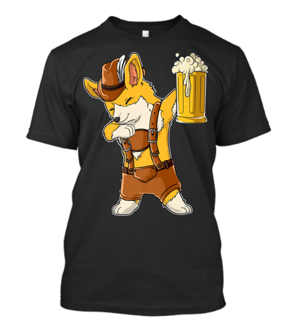 Dabbing Corgi In Lederhosen With Beer Mug At Oktoberfest T-Shirt