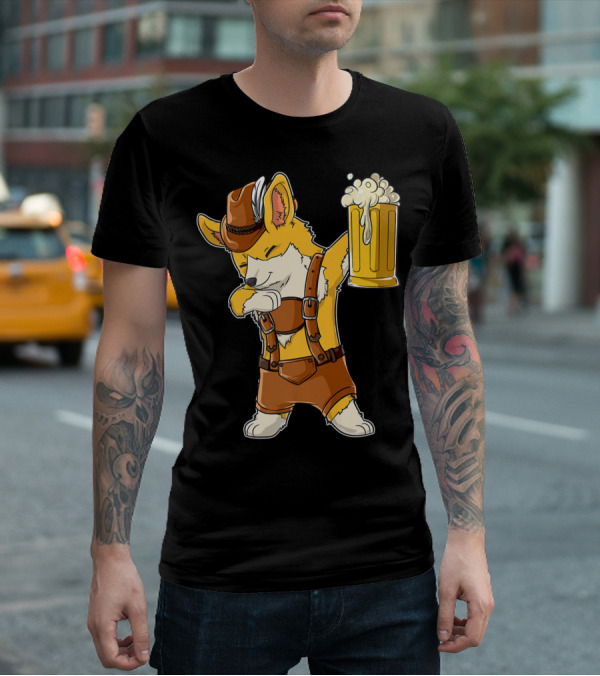 Dabbing Corgi In Lederhosen With Beer Mug At Oktoberfest T-Shirt