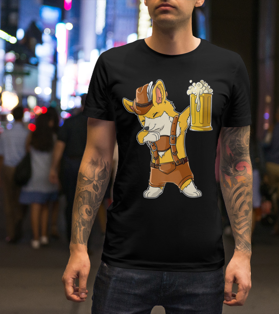 Dabbing Corgi In Lederhosen With Beer Mug At Oktoberfest T-Shirt
