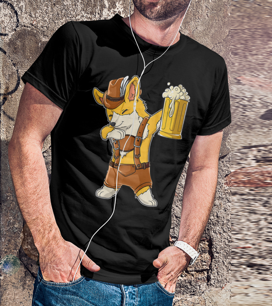 Dabbing Corgi In Lederhosen With Beer Mug At Oktoberfest T-Shirt