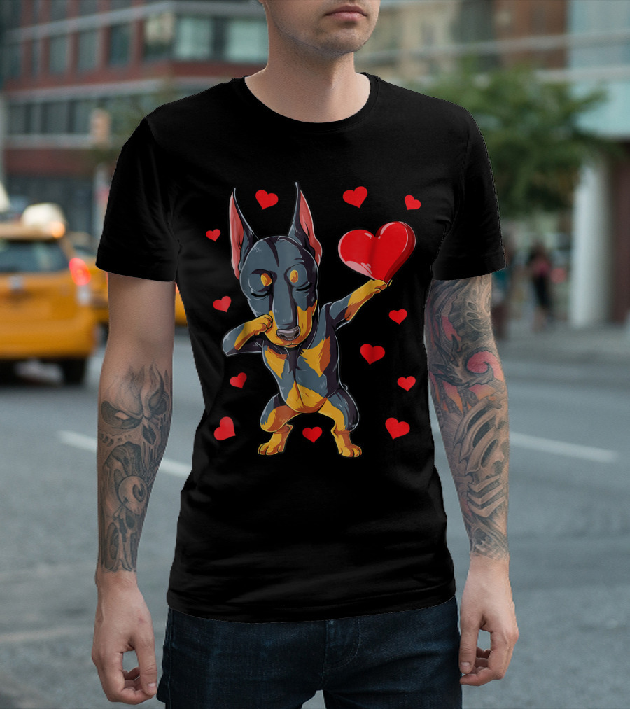 Dabbing Doberman Heart Valentine's Day Dog Lover Boys 9 T-Shirt