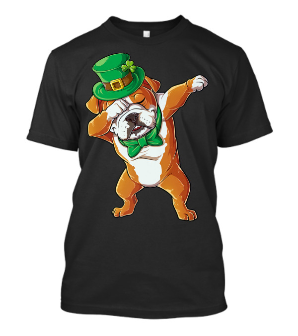 Dabbing English Bulldog St Patricks Day Leprechaun Hat Bow Tie T-Shirt